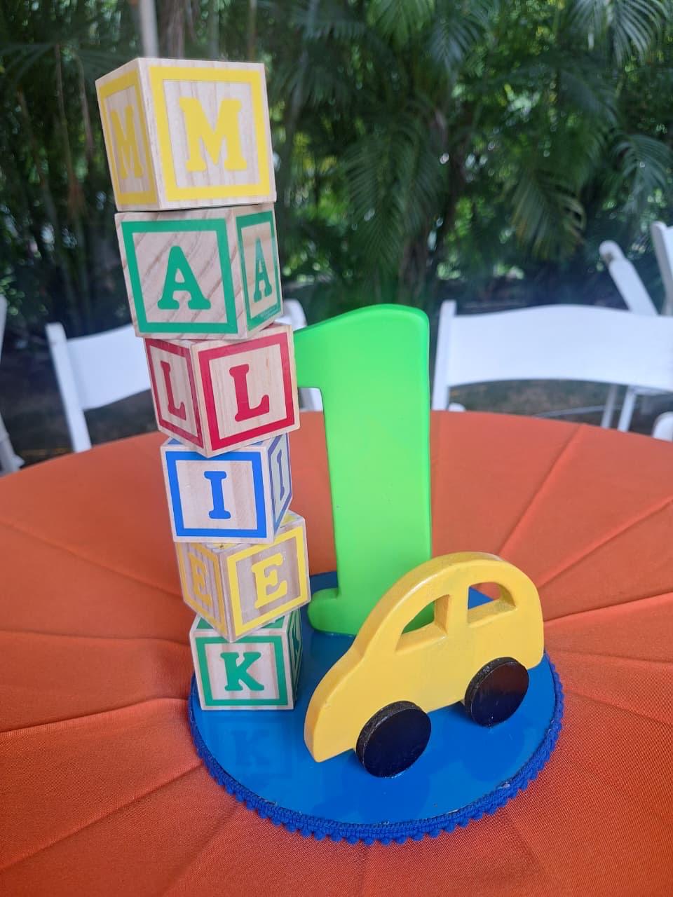 Handcrafted wooden centrepiece detail